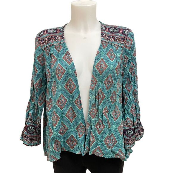 O’ NEILL teal boho‎ open front kimono beach cover up size XS - S paisley green - Picture 1 of 9